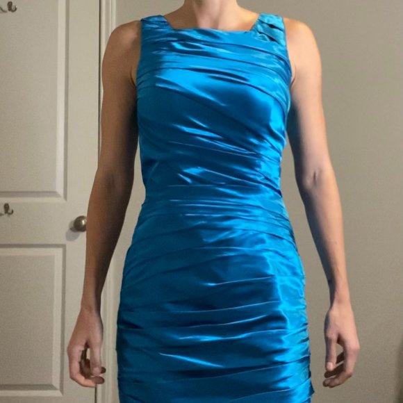Aqua blue satin dress - Picture 3 of 12